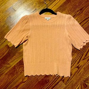 Joie rose knit sweater with scalloped edging